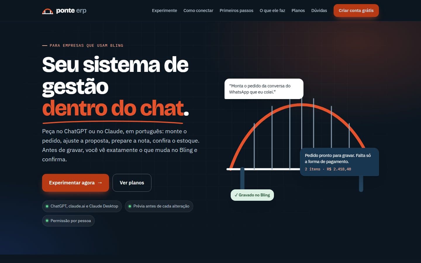 Captura de tela do site Ponte ERP