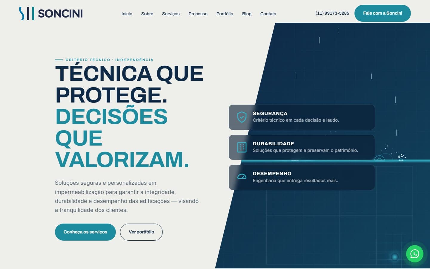 Captura de tela do site Soncini Engenharia